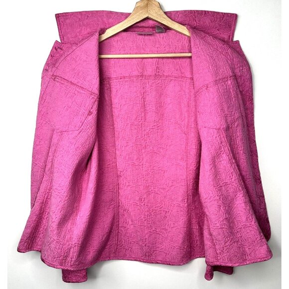 Chico's Womens Jacket Fitted Textured Pink Rose Silver Swirl Buttons Size 2 - Picture 6 of 11